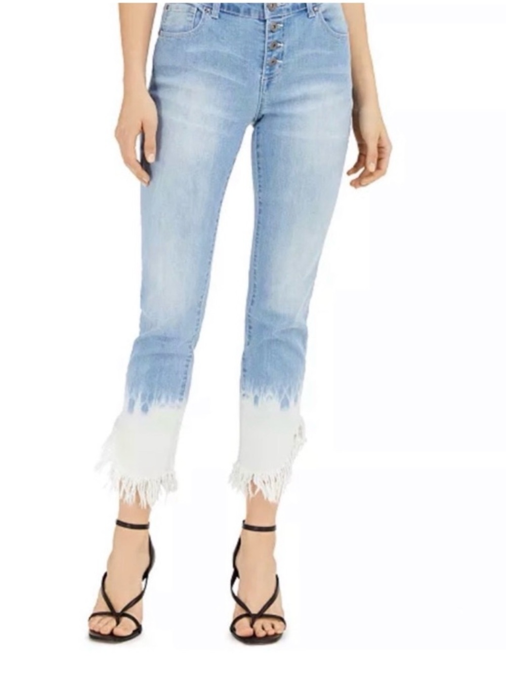 INC Light Blue & White Dip-Dye Fringe Hem Women's Jeans